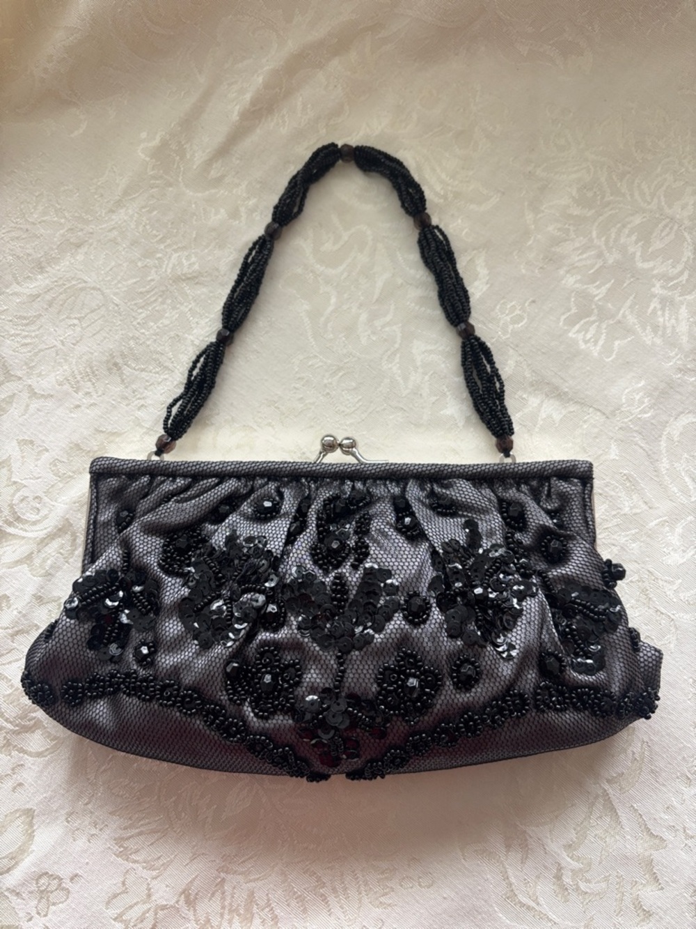 Vintage La Regale Beaded Black Beaded & Sequin Evening Clutch Bag